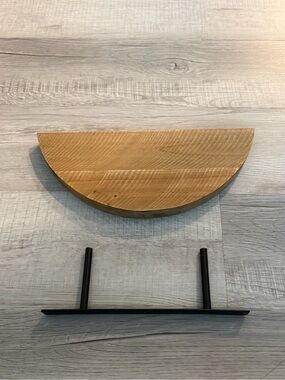 Half-Moon Wood Wall Shelf with Black Metal Bracket